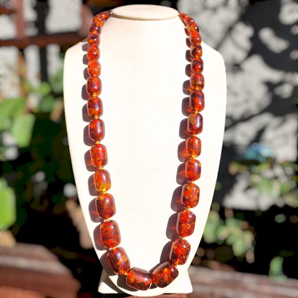 Vtg Baltic Amber Necklace Cognac Natural Inclusions Graduated Bead 28" 104 Grams - Picture 1 of 15